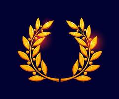 Golden laurel wreath game icon with shiny leaves vector