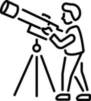 A linear icon of an astronomer gazing through a telescope vector