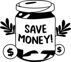 A cute piggy bank wearing sunglasses with the text save money, glyph style sticker vector