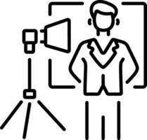 A character standing in front of studio screen, line style icon vector