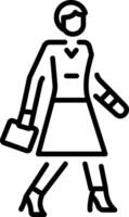Female model doing ramp walk, line style icon vector