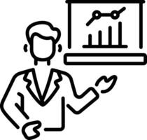 A character giving business presentation, line style icon vector