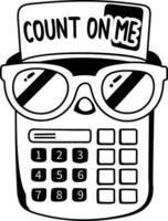 Cute calculator wearing sunglasses and text count on me, glyph sticker vector