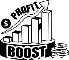 Revenue graph with profit boost text, glyph sticker vector