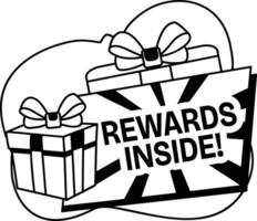 A glyph sticker with two gift boxes with text rewards inside vector