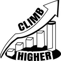 Growth chart with climb higher text, glyph sticker vector