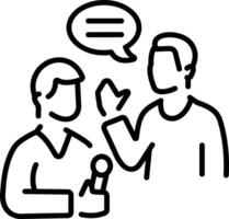 A reporter taking interview of other character, line style icon vector