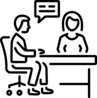 A reporter taking guest interview, line style icon vector