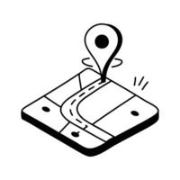 Trendy hand drawn icon of location map in modern style vector