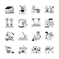 This icons set of coffee processing, from initial sorting and preparation to roasting and packaging vector