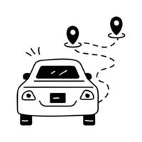 Car on a map showing a planned route vector