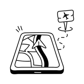 Smartphone screen showing an online navigation map with a pin... vector