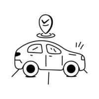 Car with a location marker indicating the arrival point vector