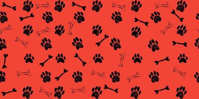 Grunge Cute Paws with Texture in Seamless Pattern. Hand drawn pencil animal paws with bones perfect for fabric print, wrapping paper vector