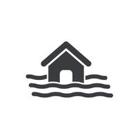 The flat design symbolises a flood disaster, a flooded house. vector