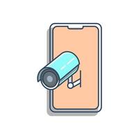 A smart home security camera connected to a smartphone, symbolizing an advanced home security system. suitable for articles about home security, surveillance technology and smart home devices vector