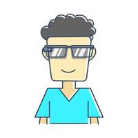 cartoon character wearing augmented reality AR glasses. relevant in various contexts, such as technology, innovation, virtual reality and digital transformation. vector