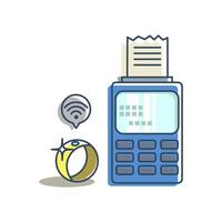 smart jewelry concept used for contactless payments. Displays a ring with a wireless signal icon next to a payment terminal with a receipt. represents comfort in wearable devices. vector