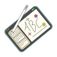 Digital Tablet with Stylus Pen and Handwritten ABC Letters, relevant to depict modern digital tools used for learning, creativity and productivity. vector
