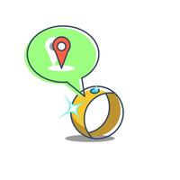 Smart ring with location pin icon, smart jewelry with GPS tracking capability. suitable for articles or content about smart accessories, wearable technology, and personal safety devices. vector