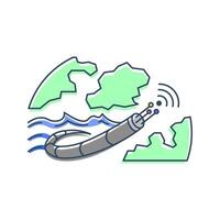 Undersea internet cable that connects two landmasses. symbolizing global connectivity, it highlights the importance of facilitating international communications and data transfer. vector