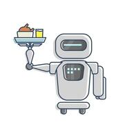 A robot carrying a tray of food and drinks. This robot acts as a waiter in a restaurant, replacing the role of humans in serving customers vector