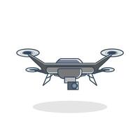 Autonomous drone. This drone has four rotors, a central body, and a camera mounted underneath. shows potential applications in areas such as surveillance, photography, and delivery services. vector