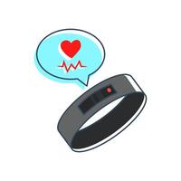 smart fitness tracker with heart rate monitor. a speech bubble containing a heart symbol and an electrocardiogram EKG line is displayed, indicating its function to monitor heart rate vector