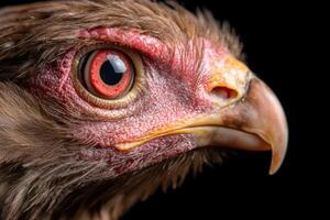 Close up of a bird of preys eye, showing intricate detail and intense gaze photo