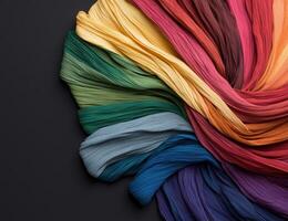 Rainbow colored fabric arranged in a swirl pattern photo