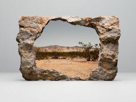 Stone frame with desert landscape view photo