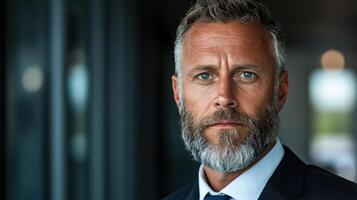 a man with a greying beard and a suit photo