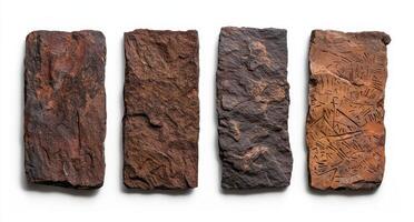 Four ancient stone tablets with carvings and textures photo