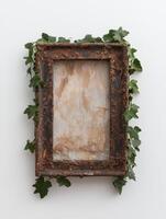 Rustic frame with ivy, blank canvas for art or design photo