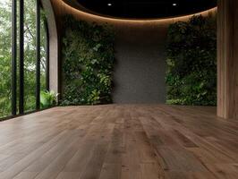 Modern empty room with green wall and large window photo