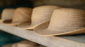 Traditional Straw Hats on Display in Vinales Cuba Showcasing Handcrafted Elegance and Cultural Heritage with Focus on Artisanal Craft and Local Craftsmanship photo