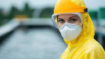 Environmental Engineer in Protective Gear Working at Water Treatment Facility to Ensure Safety and Efficiency in Sustainable Practices and Pollution Control for Community Health and Protection photo