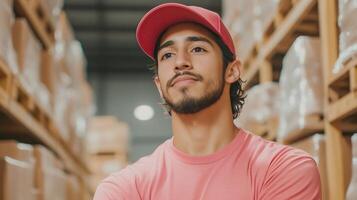 Entrepreneur Packing Orders in a Small Warehouse Representing E-commerce and Start-Up Success in a Modern Business Setting Filled with Boxes and Shelves photo