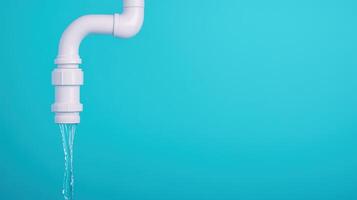 Leaking Pipe With Water Against Blue Background Symbolizing Urgent Plumbing Repair and Home Maintenance Concept With Minimal Design and Clear Space for Text photo