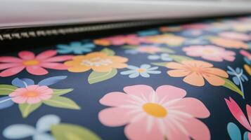 Sublimation Printers Printing Vibrant Floral Patterns on Dark Fabric for Decorative Design and Fashion Applications photo