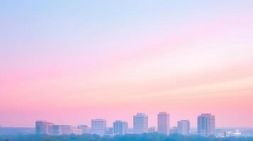 City Skyline at Dawn With Buildings Illuminated by Soft Pastel Tones and Gentle Morning Light Capturing Tranquility and Urban Serenity Perfect for Architectural and Scenic Photography Concepts photo
