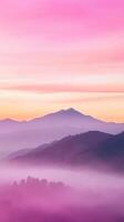 Vertical Sunrise Over San Gabriel Mountains in Los Angeles With Pink and Purple Sky and Misty Hills in Foreground for Nature Photography and Landscape Design Inspiration photo