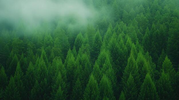 Majestic Green Forest Canopy With Misty Air Creating Tranquil Natural Atmosphere and Lush Verdant Scenery in Summer Wilderness for Nature Lovers and Desktop Backgrounds photo