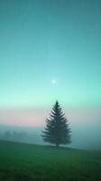 Mystical Green Auroras Illuminate Night Sky With Lone Tree in Misty Landscape, Captivating Natural Beauty and Tranquil Scenery Perfect for Nature Enthusiasts Seeking Peaceful Inspiration photo