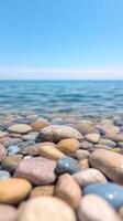 Petoskey Stones in the Shallow Waters of Lake Michigan Under Clear Blue Sky with Smooth Sand and Gentle Waves for Serene Natural Landscape and Peaceful Seaside Reflection Photography photo