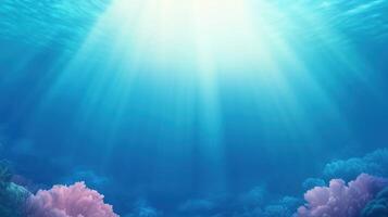 Tranquil Underwater Scene with Sun Rays and Vibrant Coral Reefs in Blue Ocean Landscape for Marine Exploration photo