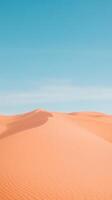 Expansive White Sand Dunes Under Blue Sky in Vertical Orientation with Soft Shadows and Gentle Curves Showcasing Serene Desert Landscape and Natural Beauty in Minimalist Style with Copy Space photo