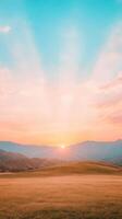 Stunning Vertical of Vivid Sunset with Sunsetting Behind Clouds over Simi Valley Hills with Radiant Sky Colors and Scenic Horizon View for Nature and Landscape Photography photo