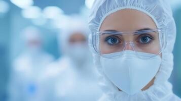 Scientists in Protective Gear in High-Tech Laboratory Working on Innovative Product Development with Advanced Technology and Scientific Research Equipment photo
