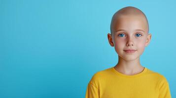Confident Child With Alopecia Smiling in Classroom Setting, Embracing Diversity and Strength in Education, Featuring Bright Artworks and Positive Atmosphere, Inspirational Empowering Scene photo